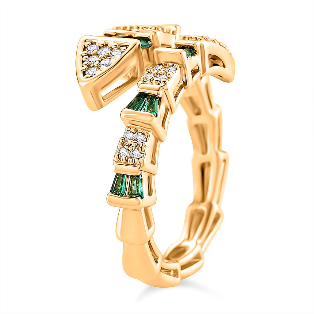 White Cubic Zirconia & Green Crystal Serpentine Ring (Adjustable)