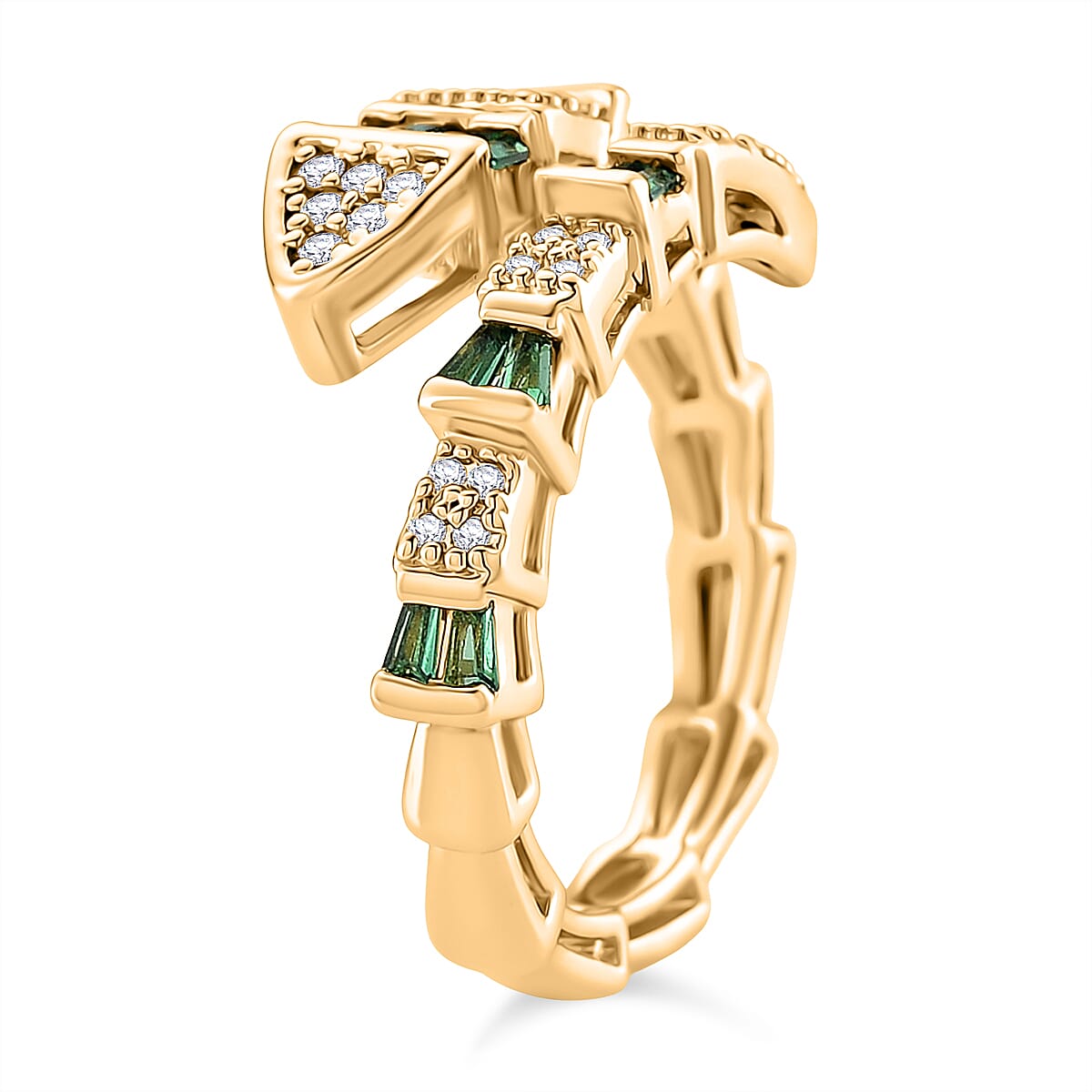 White Cubic Zirconia &amp; Green Crystal Serpentine Ring (Adjustable) 8282477 4