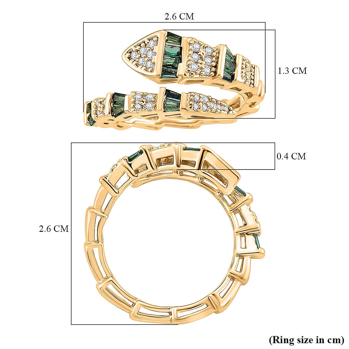 White Cubic Zirconia &amp; Green Crystal Serpentine Ring (Adjustable) 8282477 6