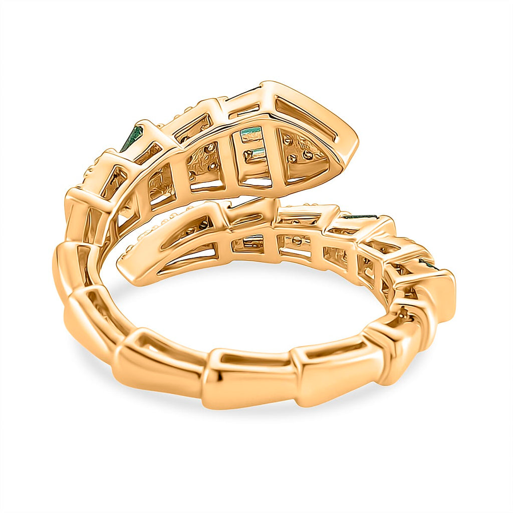 White Cubic Zirconia & Green Crystal Serpentine Ring (Adjustable)