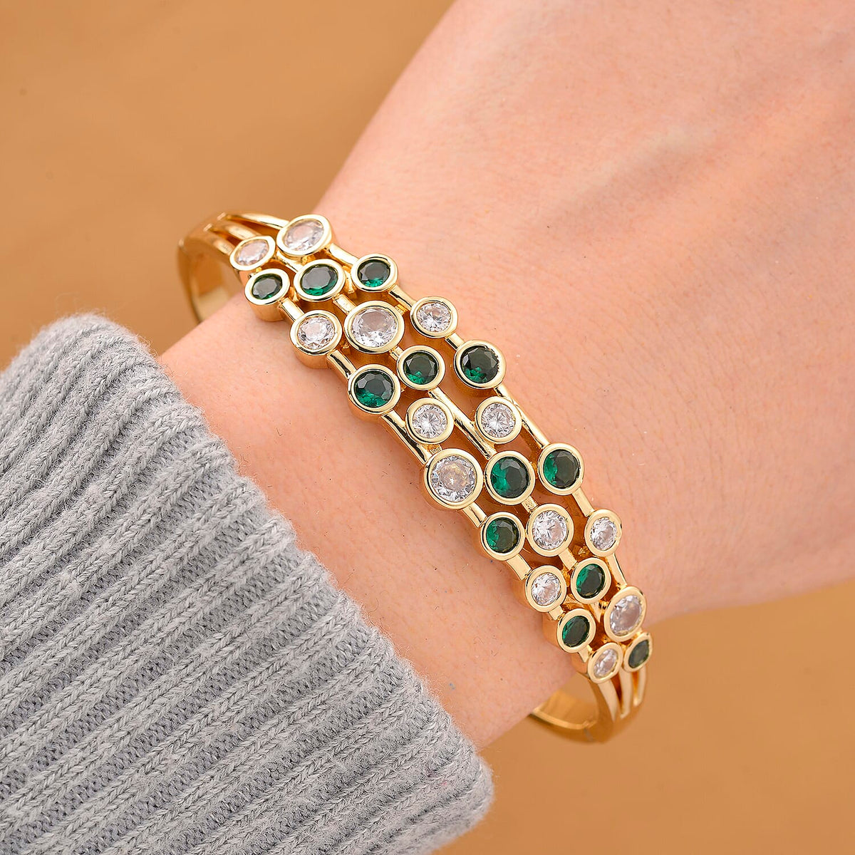 Bubble Collection - Green &amp; White Cubic Zirconia Bangle (Size - 7.5) 5.00 Ct. 8180476 2