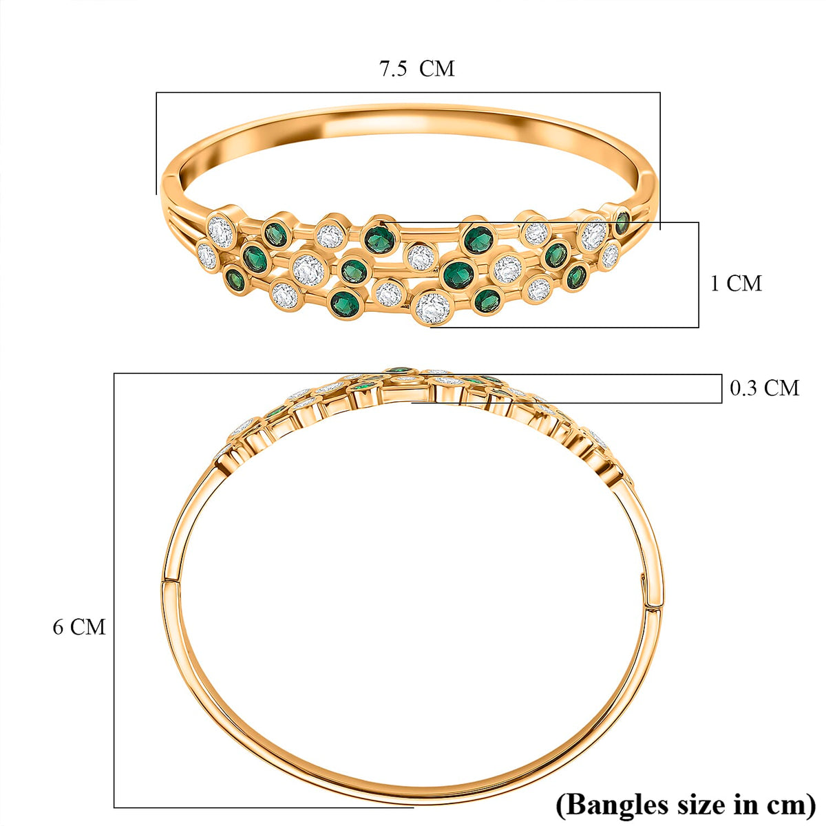 Bubble Collection - Green &amp; White Cubic Zirconia Bangle (Size - 7.5) 5.00 Ct. 8180476 5