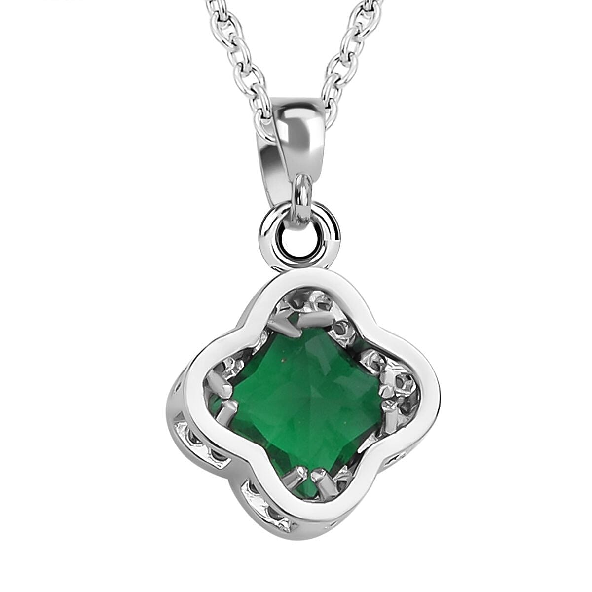 Simulated Diamond and Simulated Green Sapphire Pendant with Chain (Size 19 With 2 Inch Extender) in Silver Tone 4122226 4