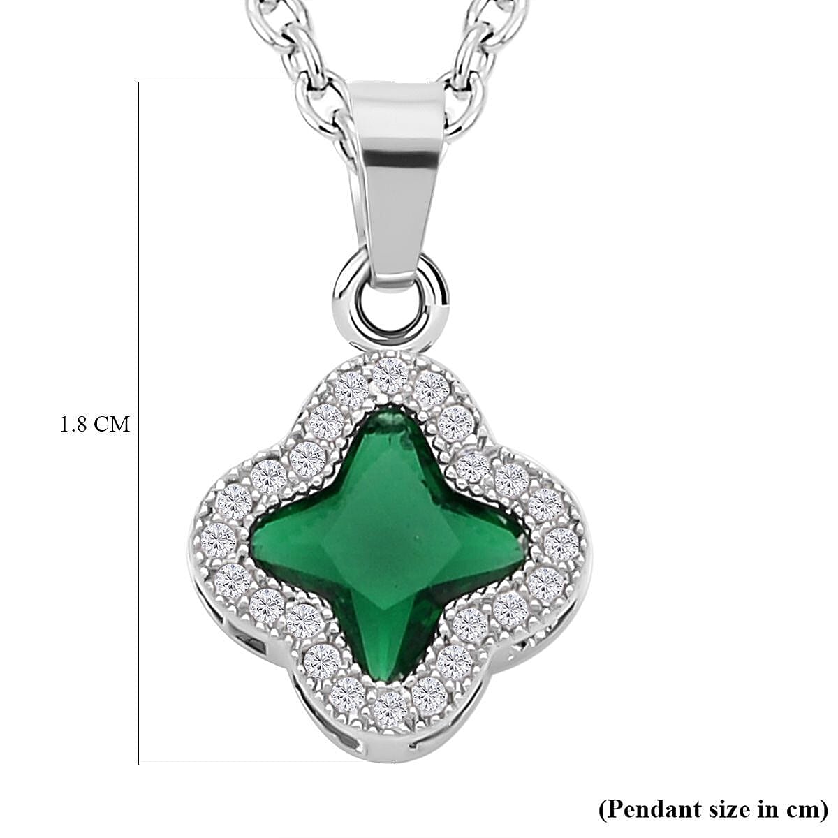 Simulated Diamond and Simulated Green Sapphire Pendant with Chain (Size 19 With 2 Inch Extender) in Silver Tone 4122226 5