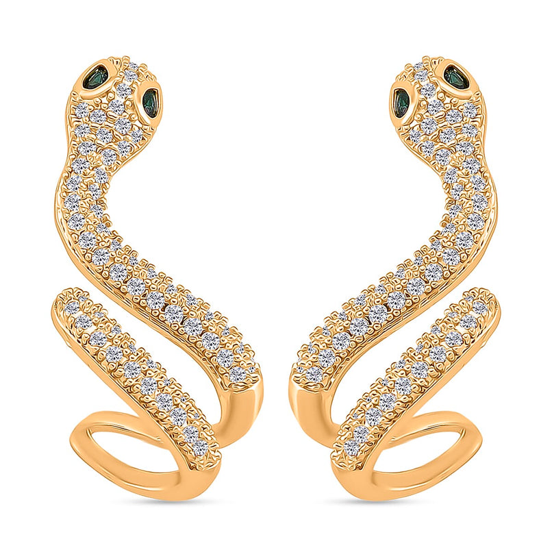 BIGGEST DESIGNER CLOSEOUT - Biacco Collection - White Cubic Zirconia & Green Nanocrystal Earring with Push Back in Yellow Gold Plated