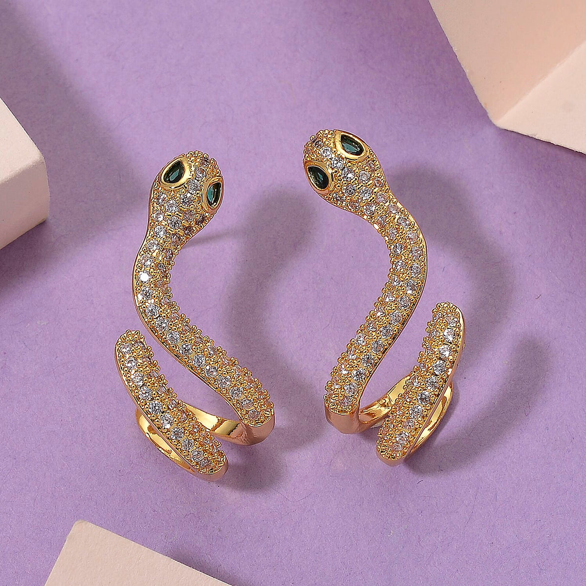 BIGGEST DESIGNER CLOSEOUT - Biacco Collection - White Cubic Zirconia &amp; Green Nanocrystal Earring with Push Back in Yellow Gold Plated V32644063 2
