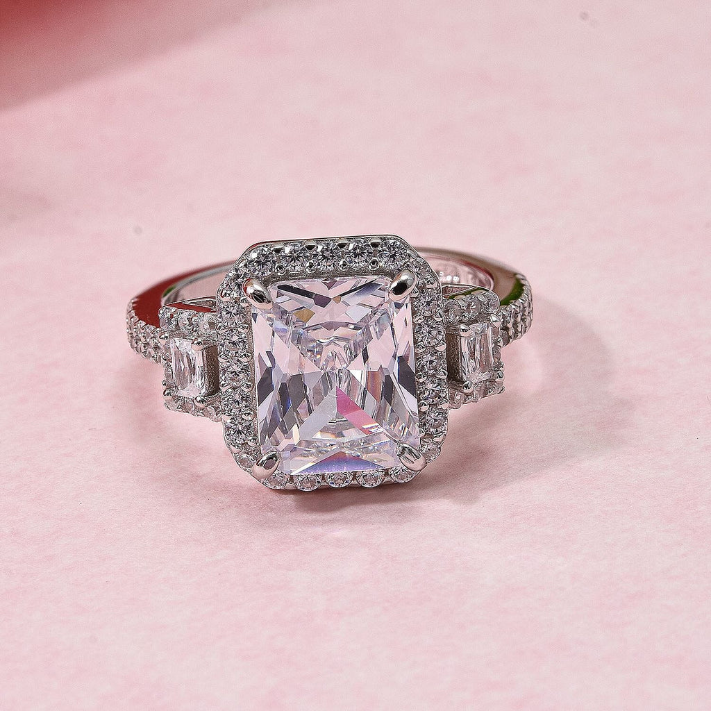 White Cubic Zirconia Ring in Rhodium Overlay Sterling Silver 7.14 Ct.