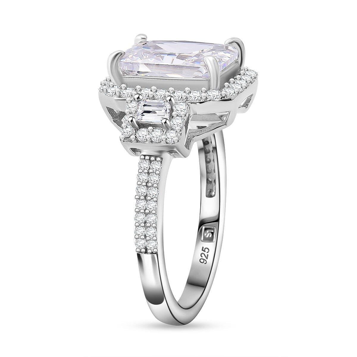 White Cubic Zirconia Halo Ring in Rhodium Overlay Sterling Silver 7.14 ct. 7950006 4