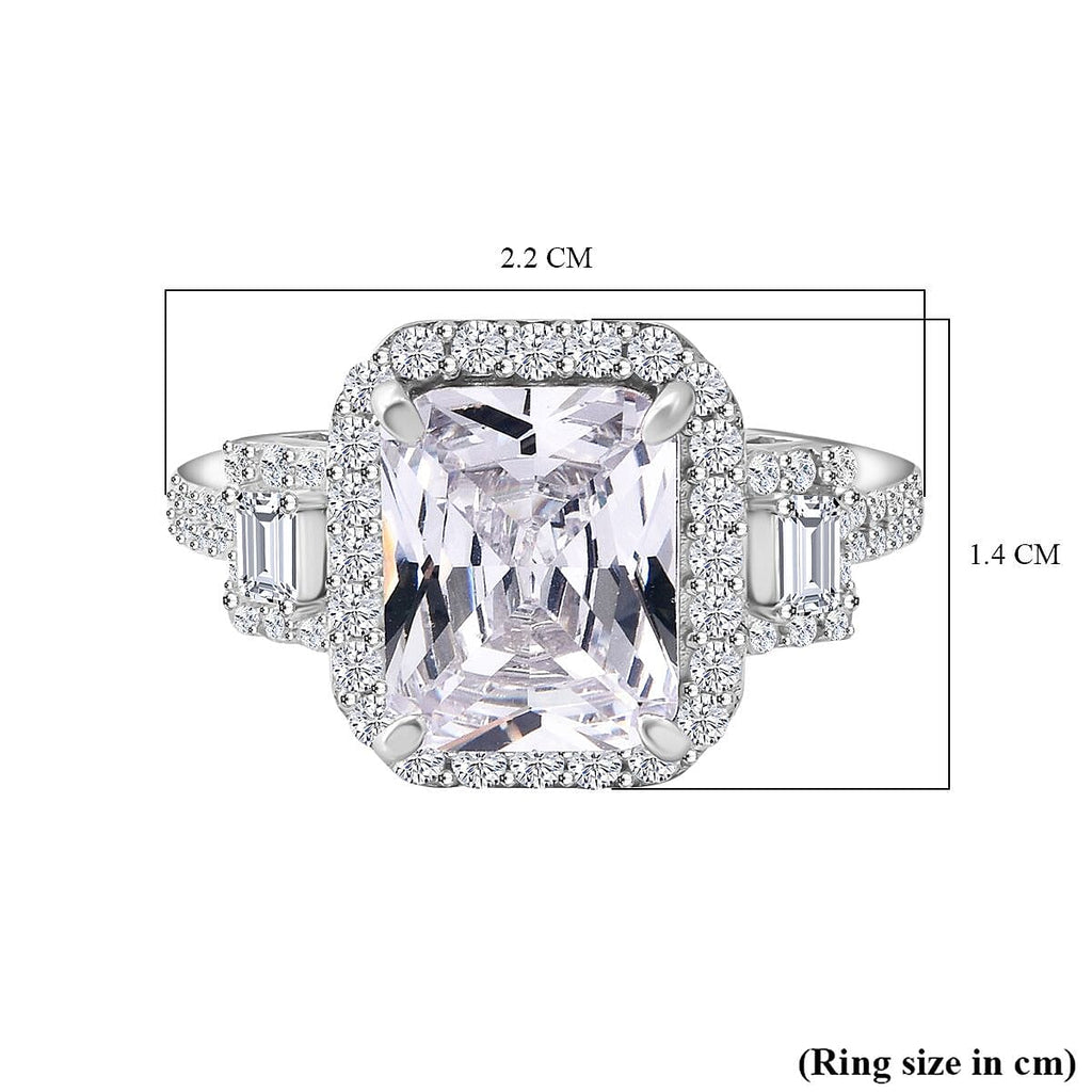 White Cubic Zirconia Ring in Rhodium Overlay Sterling Silver 7.14 Ct.