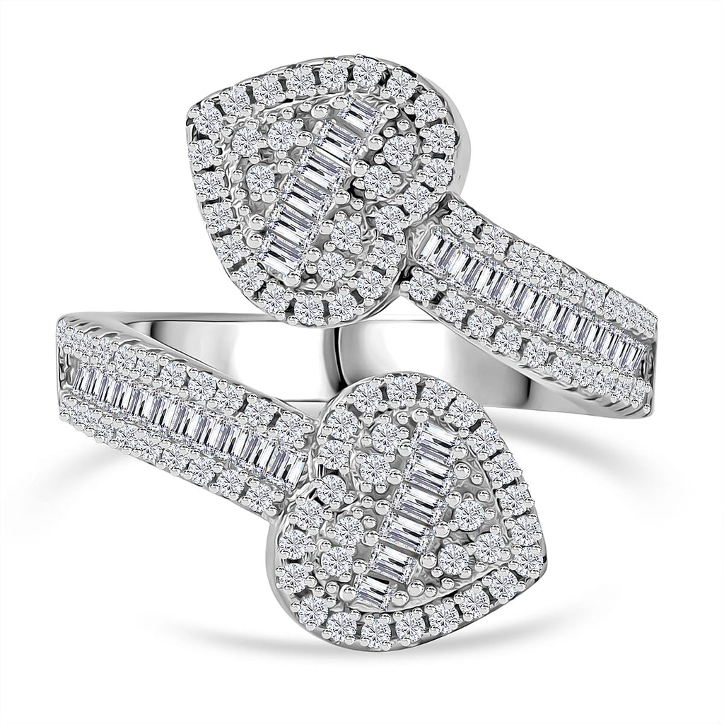 Deaigner Inspired - White Cubic Zirconia Ring in Rhodium Overlay Sterling Silver 1.82 Ct.