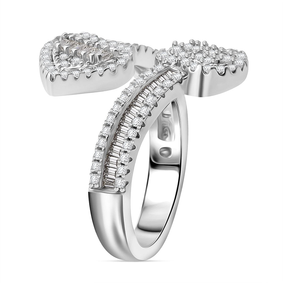 White Cubic Zirconia Heart Cuff Ring in Rhodium Overlay Sterling Silver 1.82 ct. 7949278 4
