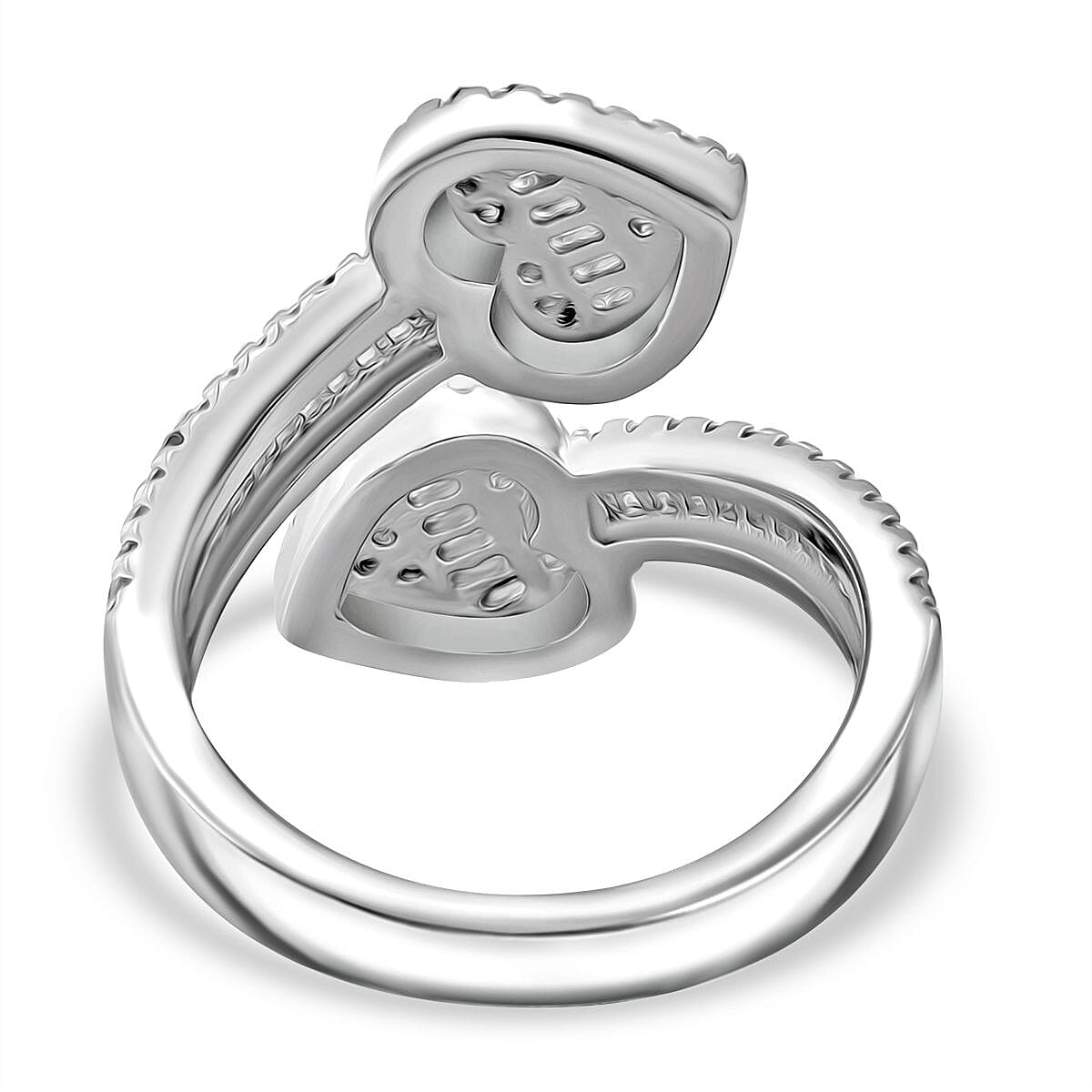 White Cubic Zirconia Heart Cuff Ring in Rhodium Overlay Sterling Silver 1.82 ct. 7949278 5