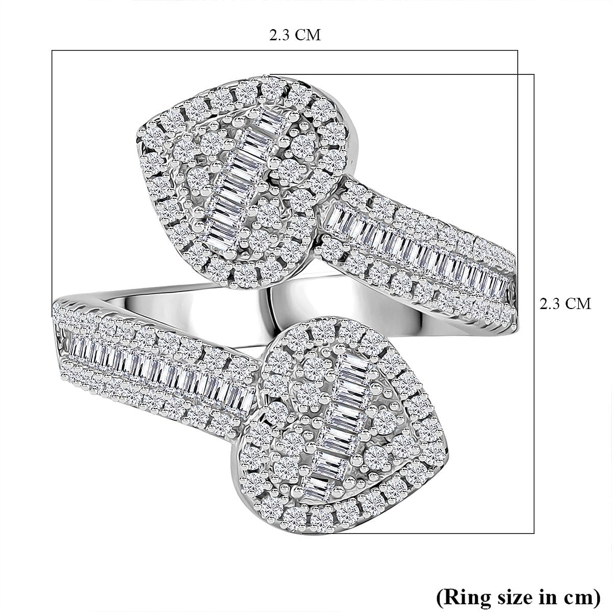 White Cubic Zirconia Heart Cuff Ring in Rhodium Overlay Sterling Silver 1.82 ct. 7949278 6