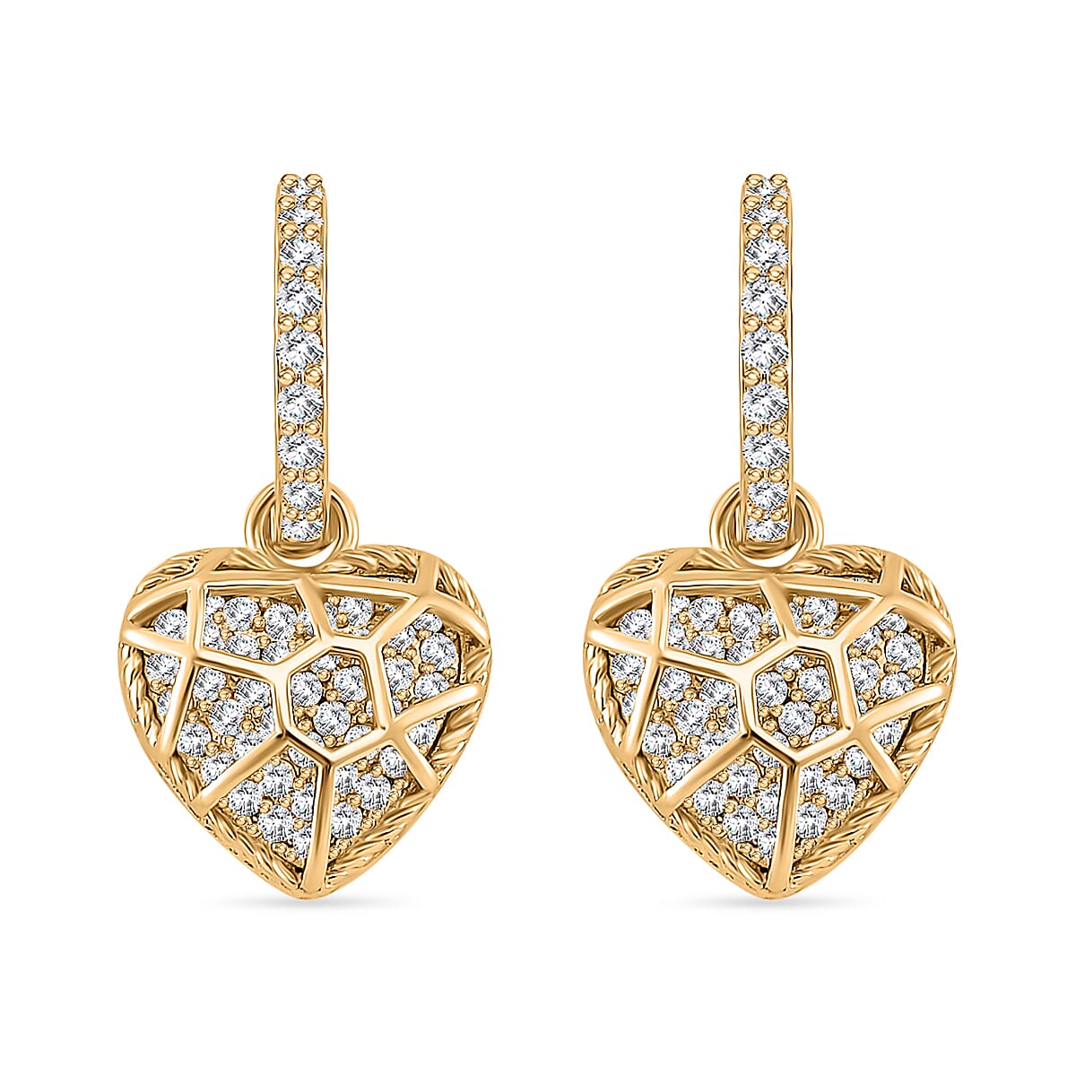White Cubic Zirconia  Heart Earring with Push Back 7590784 2