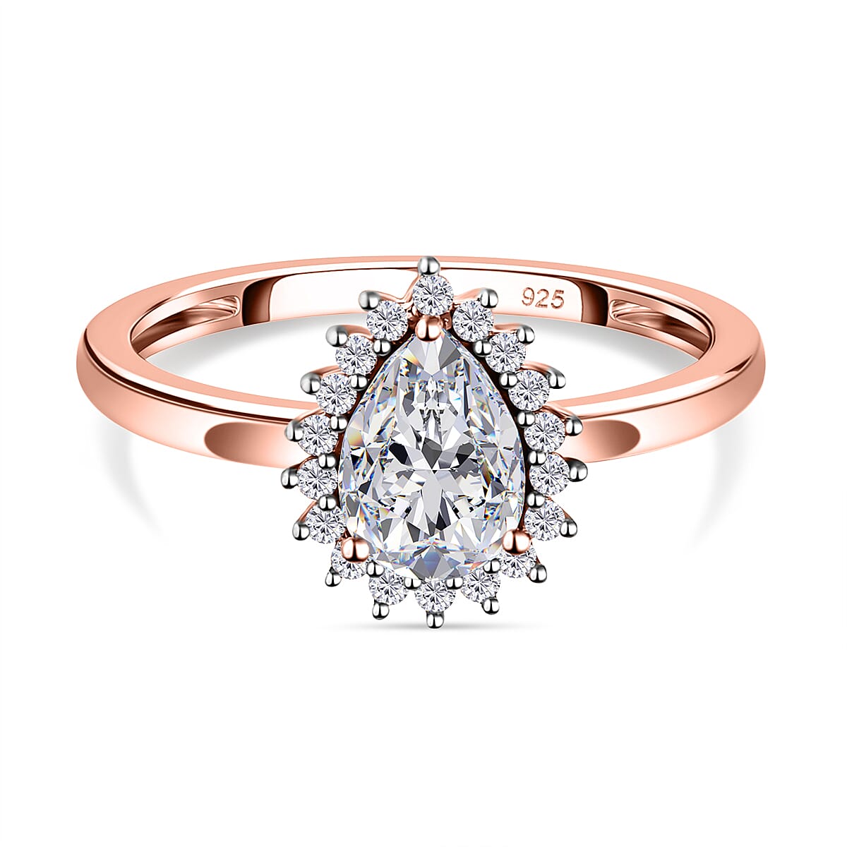 Cubic Zirconia Halo Ring in 18K Vermeil Rose Gold Plated Sterling Silver 7665172 0