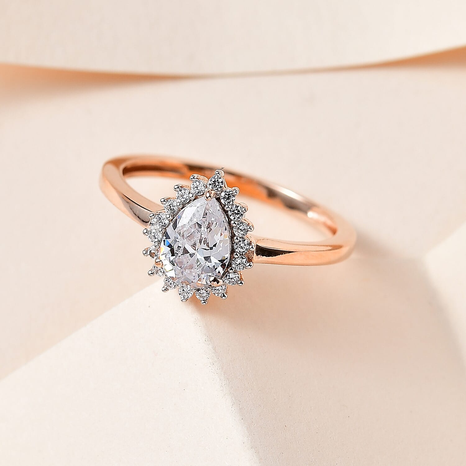Cubic Zirconia Halo Ring in 18K Vermeil Rose Gold Plated Sterling Silver 7665175 1