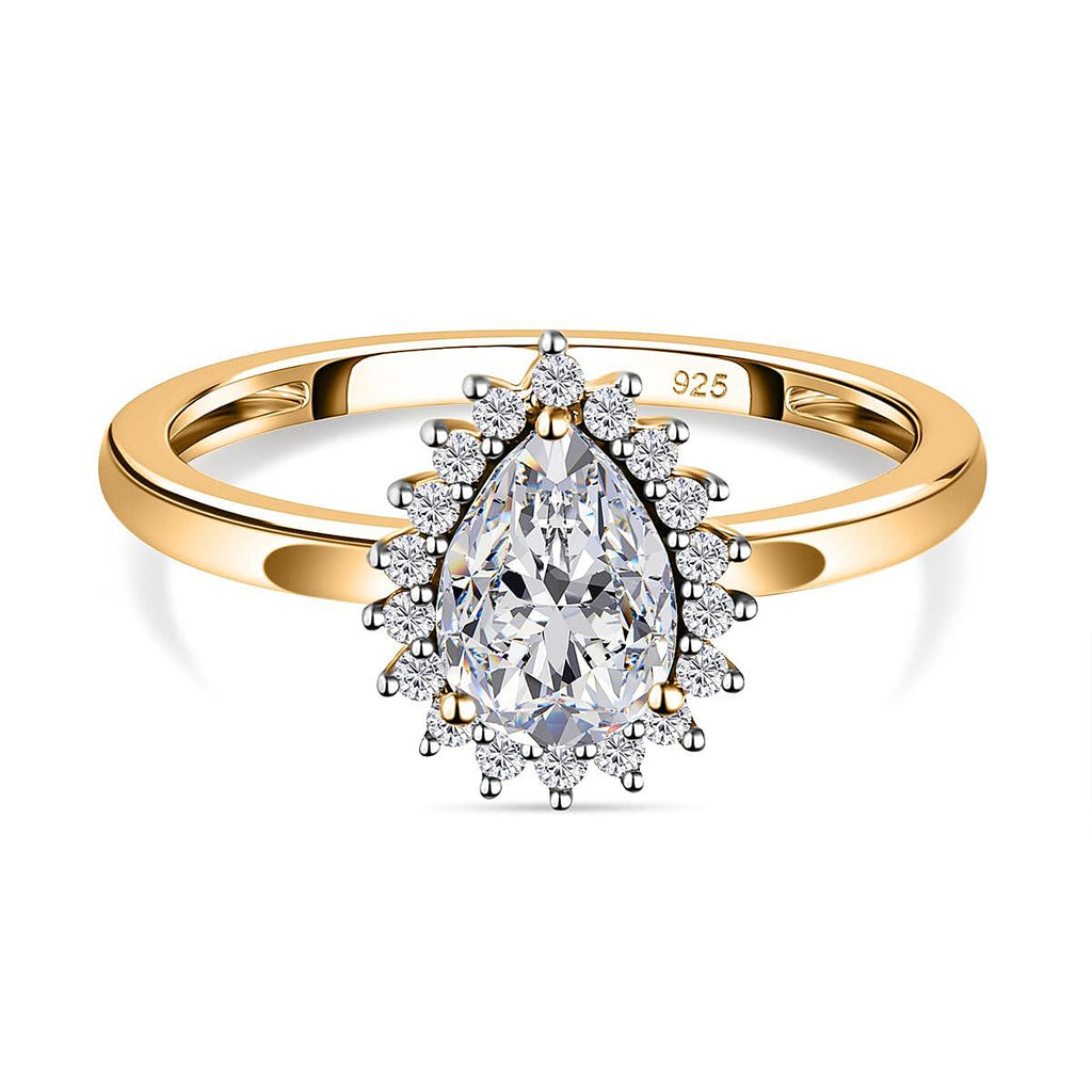 White Cubic Zirconia Ring in 18K Vermeil Yellow Gold Plated Sterling Silver 1.32 Ct.