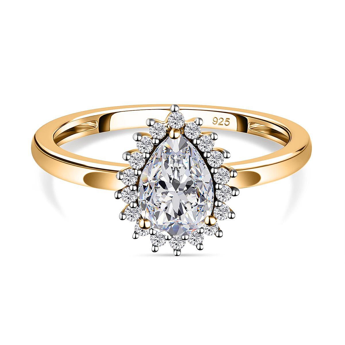 White Cubic Zirconia Halo Ring in 18K Vermeil Yellow Gold Plated Sterling Silver 1.32 Ct. 7665178 0