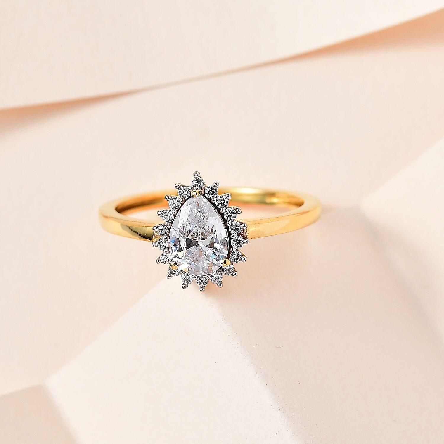 White Cubic Zirconia Halo Ring in 18K Vermeil Yellow Gold Plated Sterling Silver 1.32 Ct. 7665178 1