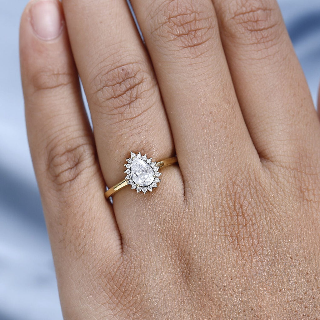 White Cubic Zirconia Ring in 18K Vermeil Yellow Gold Plated Sterling Silver 1.32 Ct.
