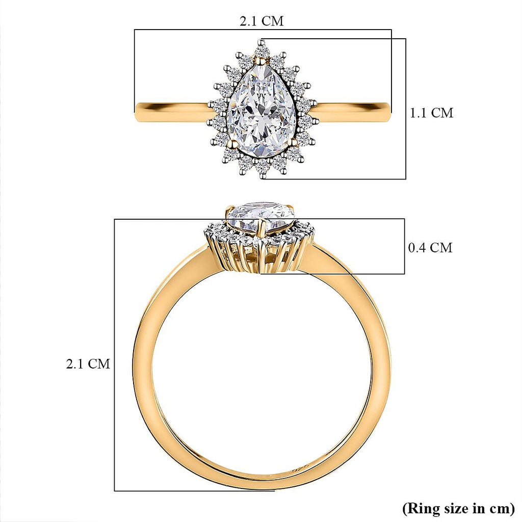 White Cubic Zirconia Ring in 18K Vermeil Yellow Gold Plated Sterling Silver 1.32 Ct.