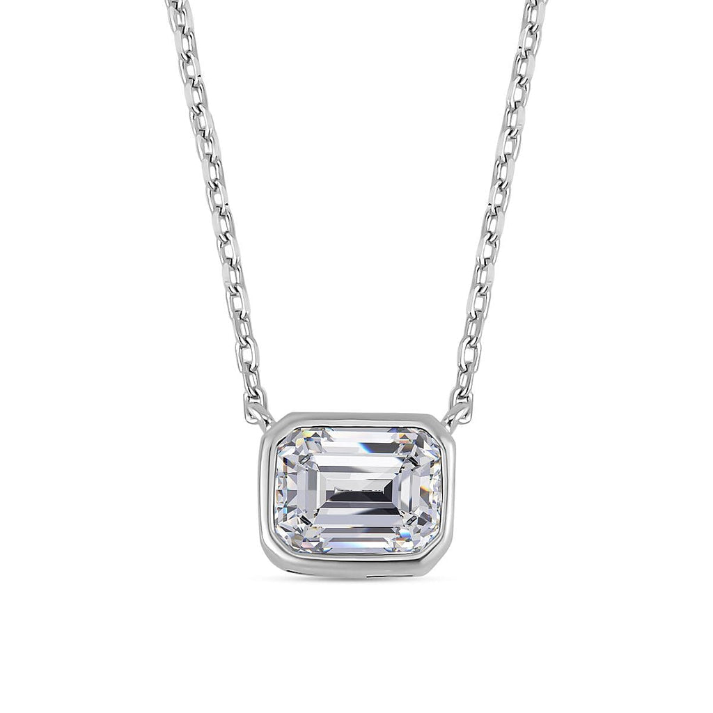 Lustro Stella -Cubic Zirconia Solitaire Necklace (Size - 18) in Rhodium Overlay Sterling Silver