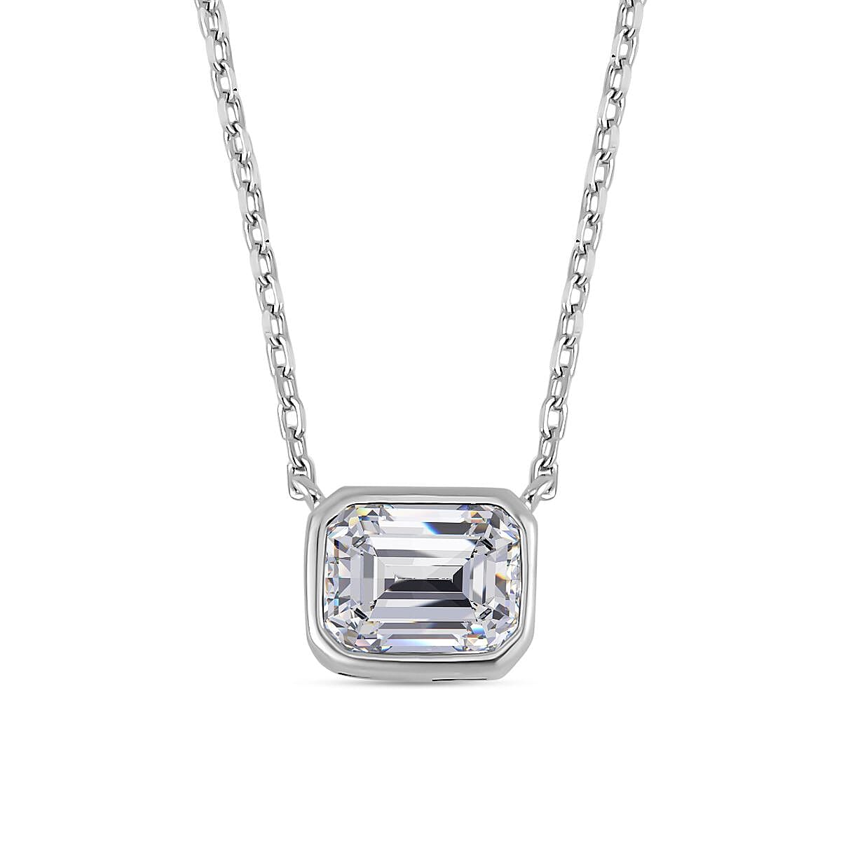 Lustro Stella -Cubic Zirconia Solitaire Necklace (Size - 18) in Rhodium Overlay Sterling Silver 7721121 0