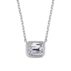 Lustro Stella -Cubic Zirconia Solitaire Necklace (Size - 18) in Rhodium Overlay Sterling Silver