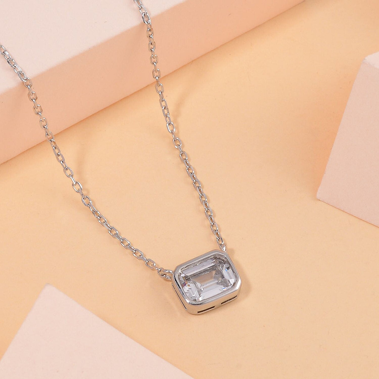 Lustro Stella -Cubic Zirconia Solitaire Necklace (Size - 18) in Rhodium Overlay Sterling Silver 7721121 1