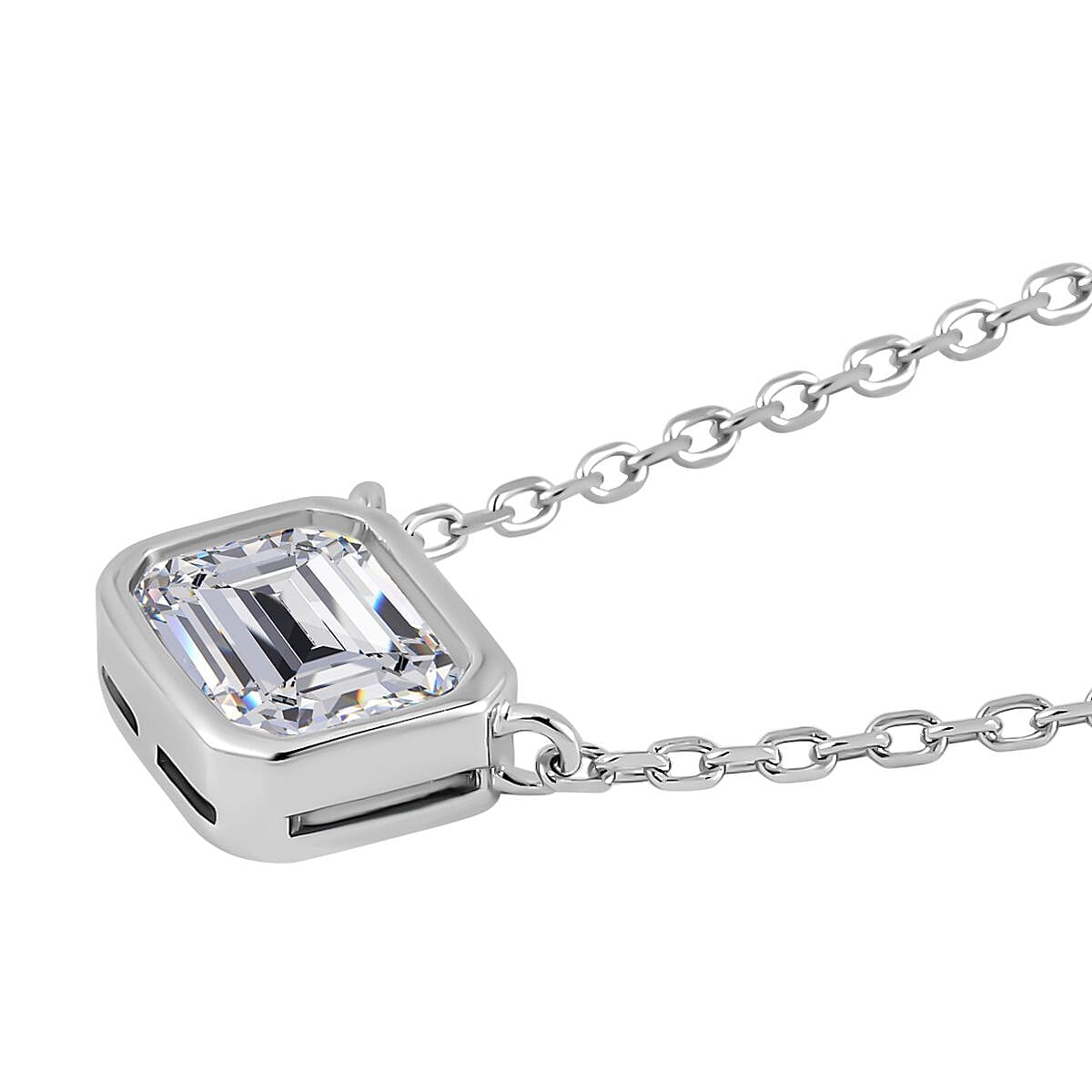 Lustro Stella -Cubic Zirconia Solitaire Necklace (Size - 18) in Rhodium Overlay Sterling Silver 7721121 3