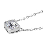 Lustro Stella -Cubic Zirconia Solitaire Necklace (Size - 18) in Rhodium Overlay Sterling Silver