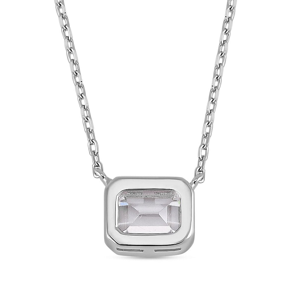 Lustro Stella -Cubic Zirconia Solitaire Necklace (Size - 18) in Rhodium Overlay Sterling Silver