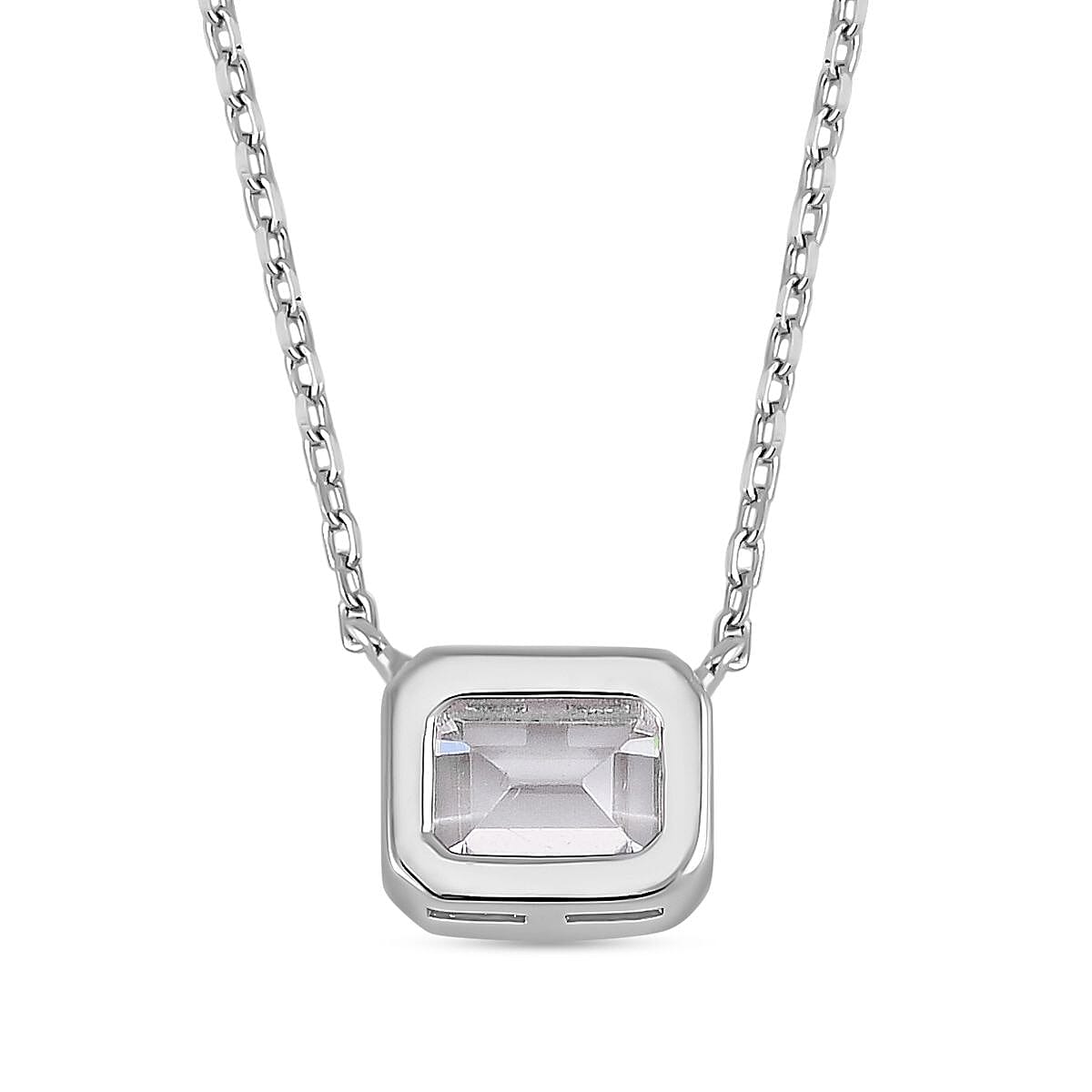 Lustro Stella -Cubic Zirconia Solitaire Necklace (Size - 18) in Rhodium Overlay Sterling Silver 7721121 4