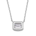 Lustro Stella -Cubic Zirconia Solitaire Necklace (Size - 18) in Rhodium Overlay Sterling Silver