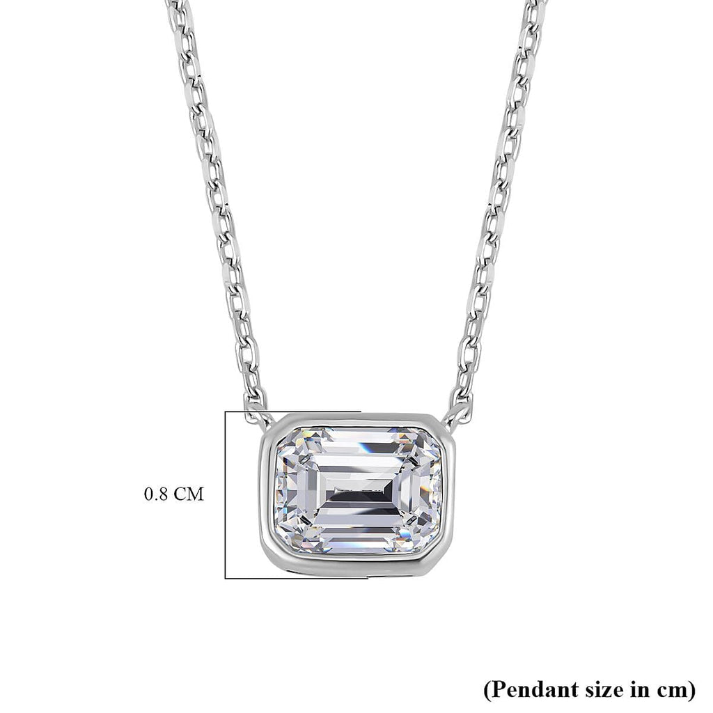 Lustro Stella -Cubic Zirconia Solitaire Necklace (Size - 18) in Rhodium Overlay Sterling Silver