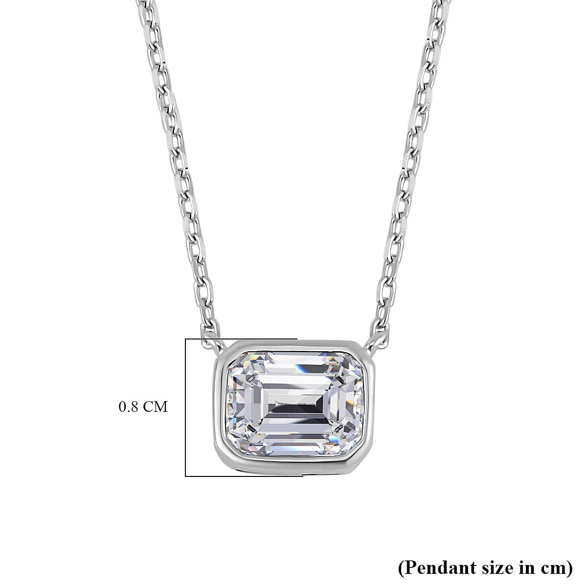 Lustro Stella -Cubic Zirconia Solitaire Necklace (Size - 18) in Rhodium Overlay Sterling Silver 7721121 6
