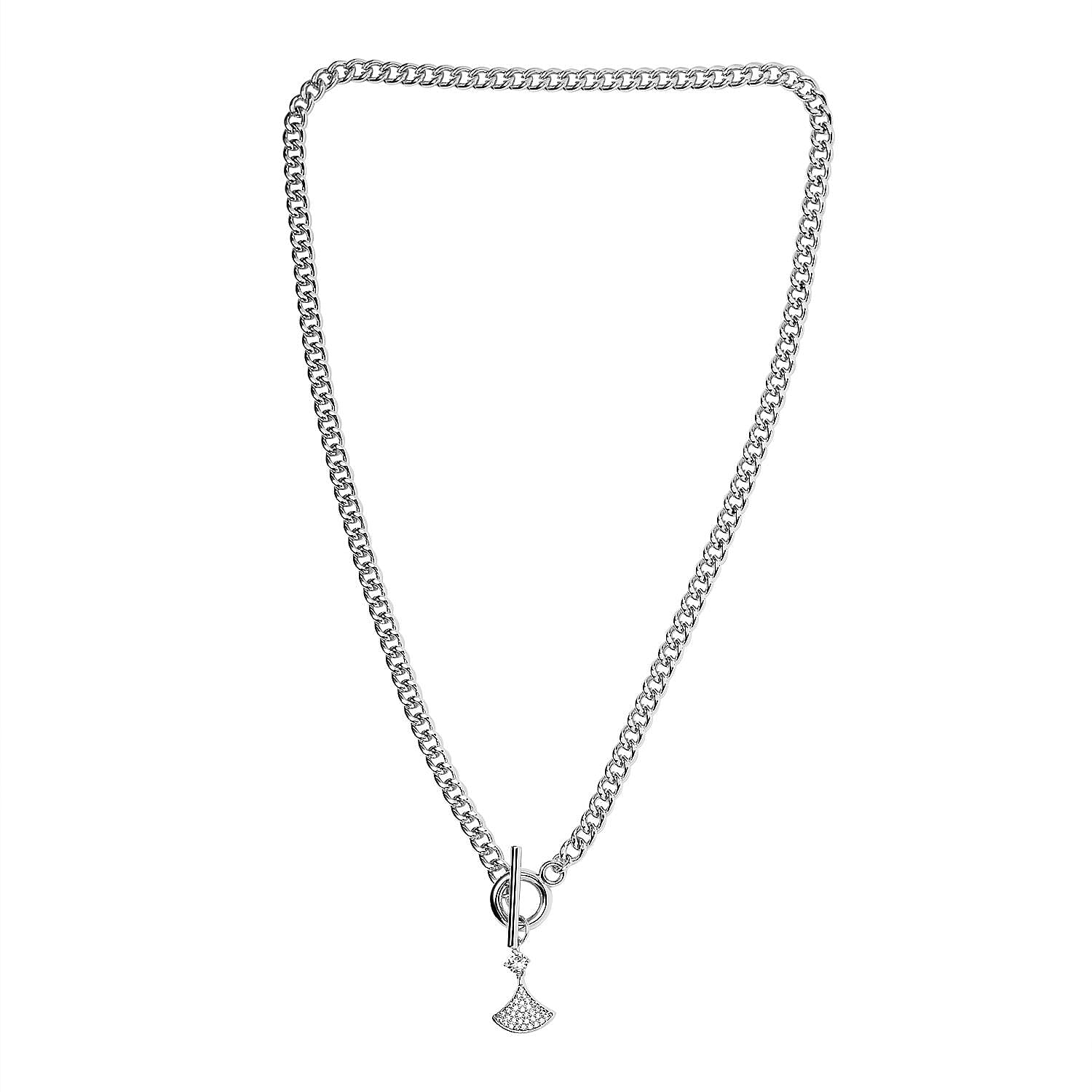 White Cubic Zirconia Triangle Necklace (Size - 20) with T - Bar Clasp in Silver Tone 7606838 0
