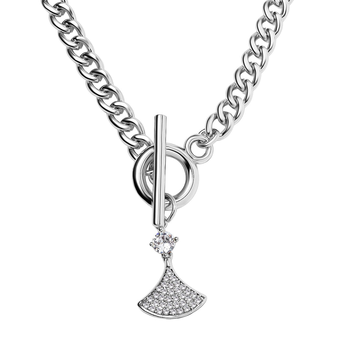 White Cubic Zirconia Triangle Necklace (Size - 20) with T - Bar Clasp in Silver Tone 7606838 3