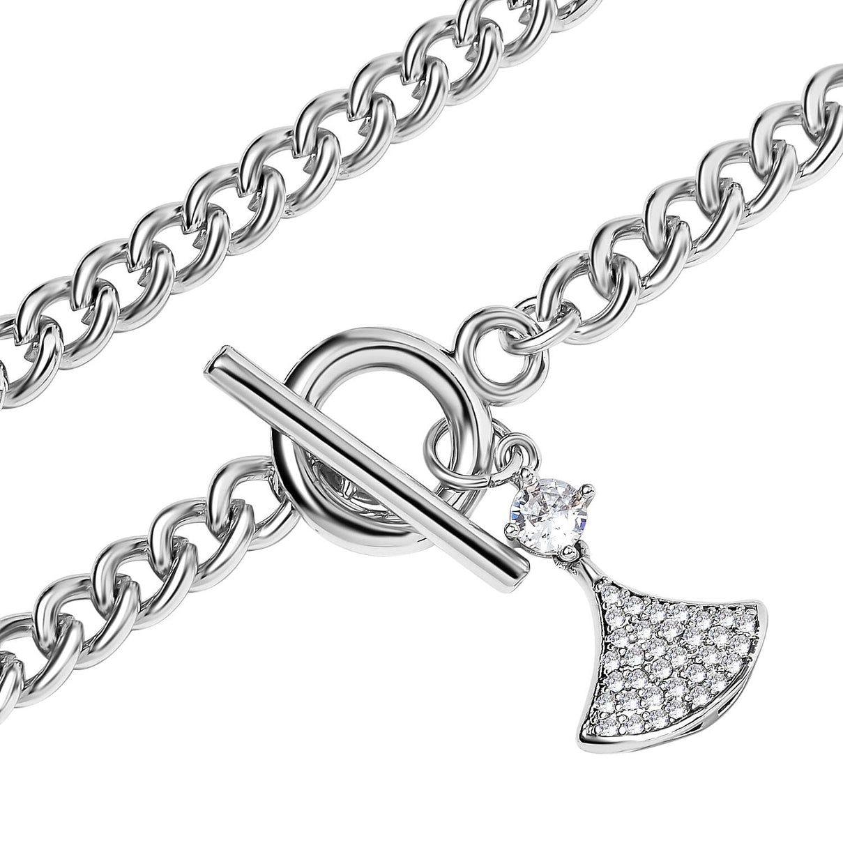 White Cubic Zirconia Triangle Necklace (Size - 20) with T - Bar Clasp in Silver Tone 7606838 4