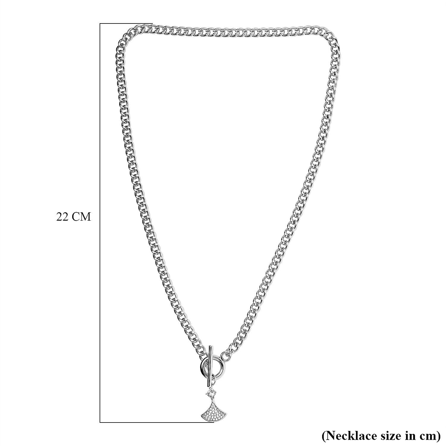 White Cubic Zirconia Triangle Necklace (Size - 20) with T - Bar Clasp in Silver Tone 7606838 5