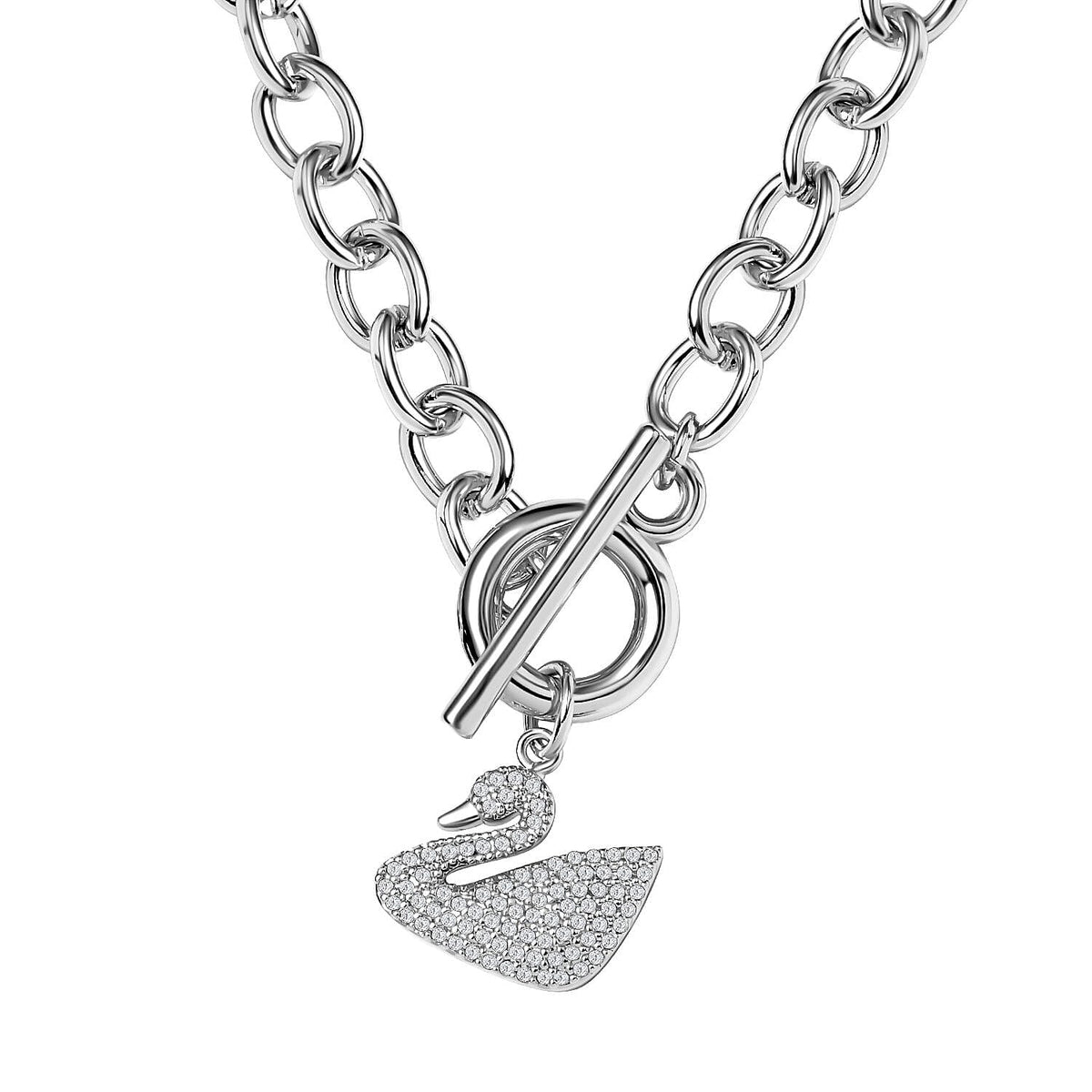 Cubic Zirconia Cable Chain Duck Necklace (Size - 20) with T-Bar Clasp in Silver Tone 7606840 0