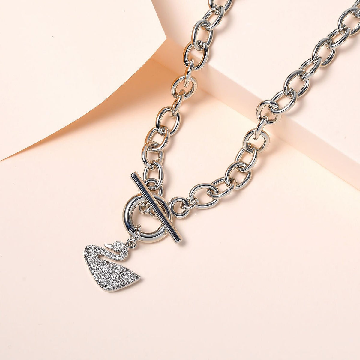 Cubic Zirconia Cable Chain Duck Necklace (Size - 20) with T-Bar Clasp in Silver Tone 7606840 1