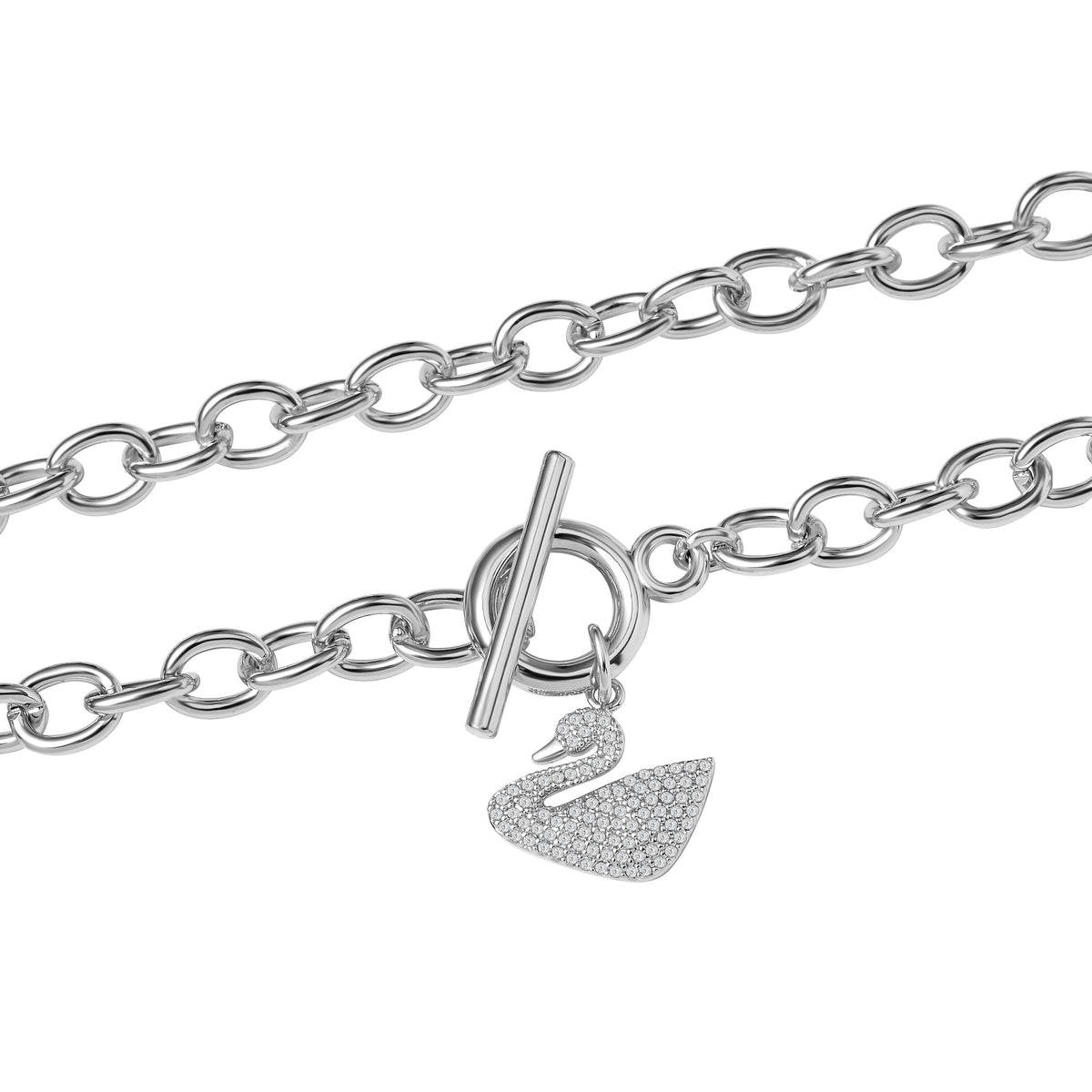Cubic Zirconia Cable Chain Duck Necklace (Size - 20) with T-Bar Clasp in Silver Tone 7606840 2