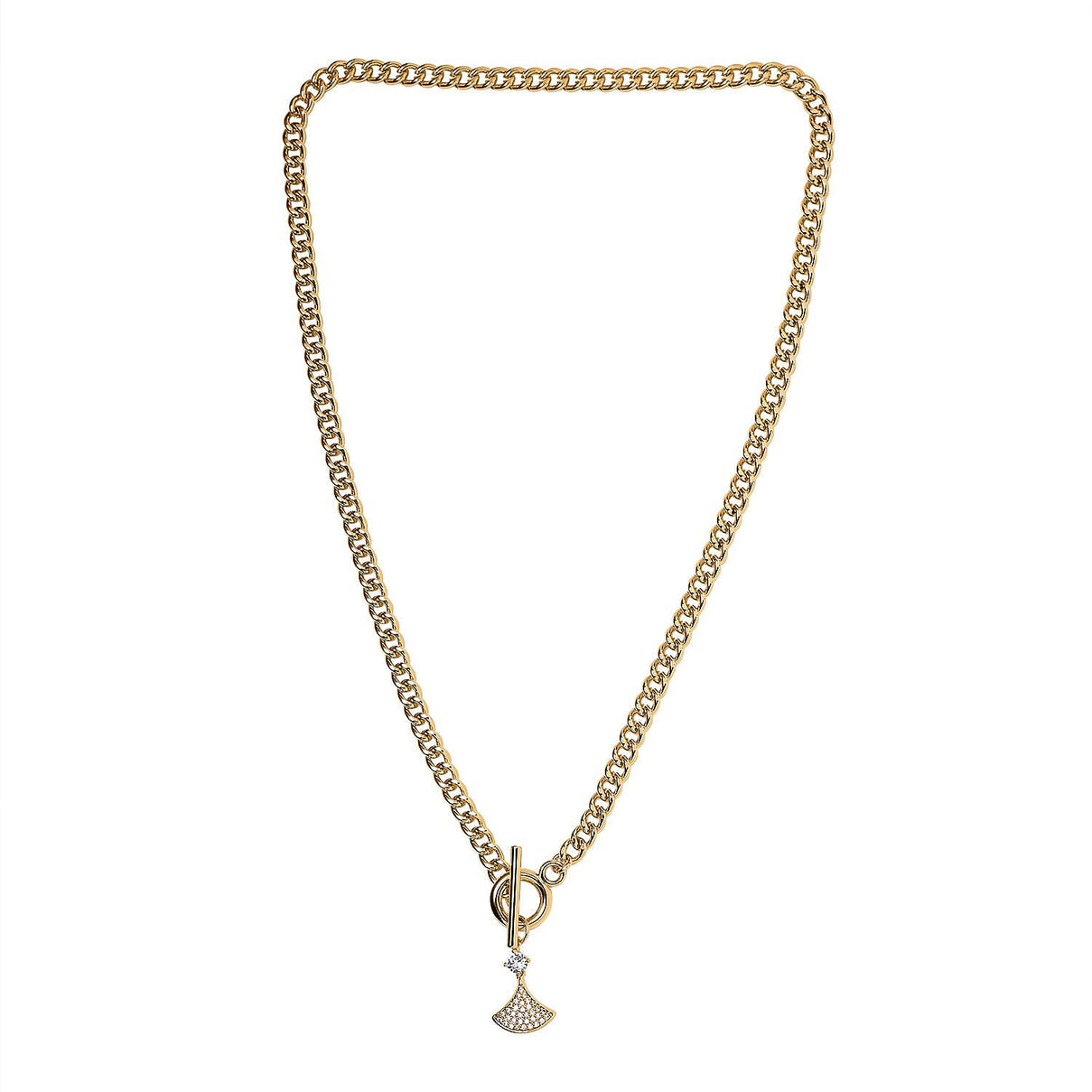 Cubic Zirconia Triangle Necklace (Size - 20) with T-Bar Clasp in Yellow Gold Tone 7606825 0