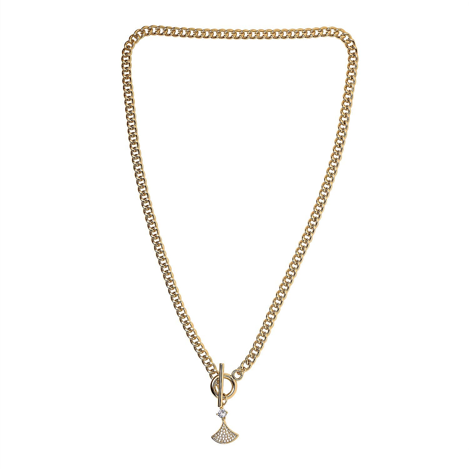Cubic Zirconia Triangle Necklace (Size - 20) with T-Bar Clasp in Yellow Gold Tone 7606825 0