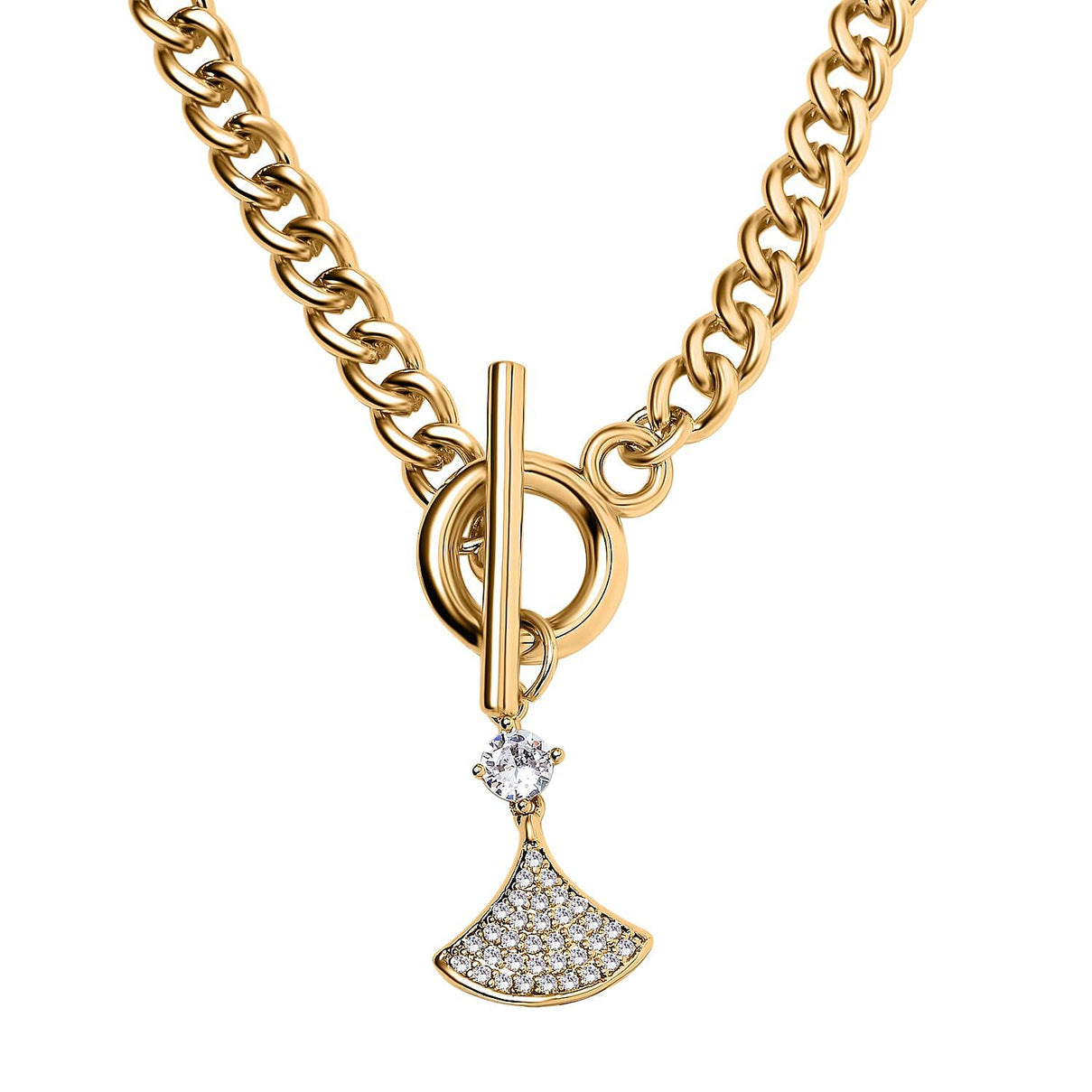 Cubic Zirconia Triangle Necklace (Size - 20) with T-Bar Clasp in Yellow Gold Tone 7606825 2