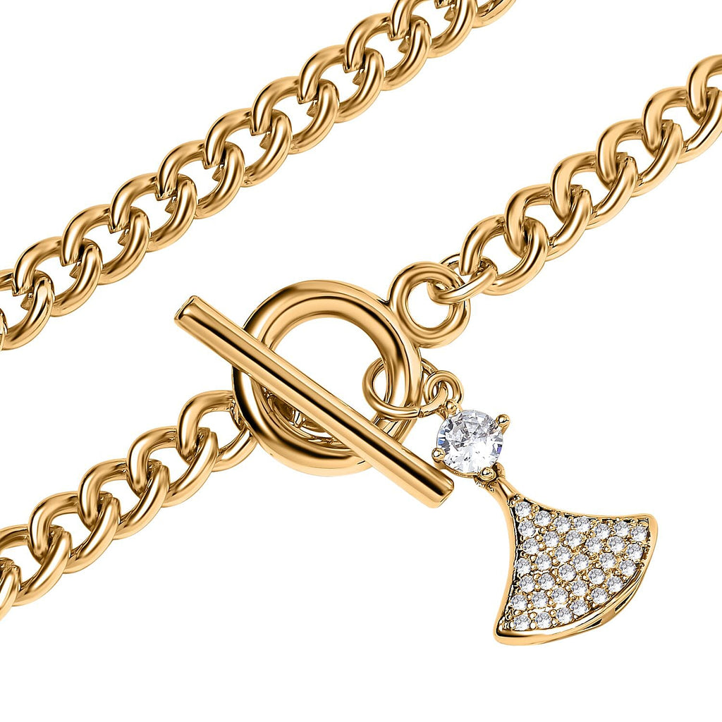 Cubic Zirconia Triangle Necklace (Size - 20) with T-Bar Clasp in Yellow Gold Tone