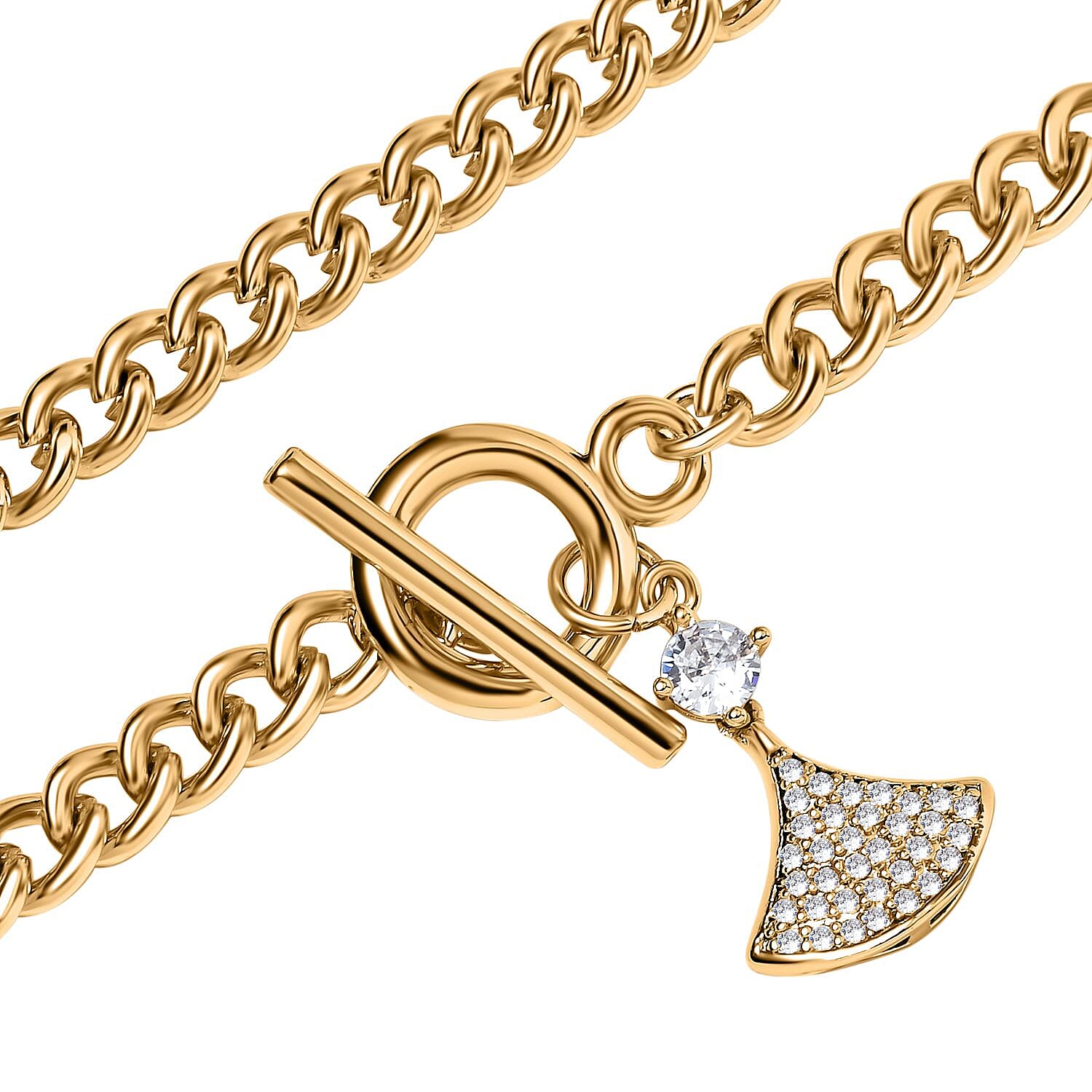 Cubic Zirconia Triangle Necklace (Size - 20) with T-Bar Clasp in Yellow Gold Tone 7606825 3