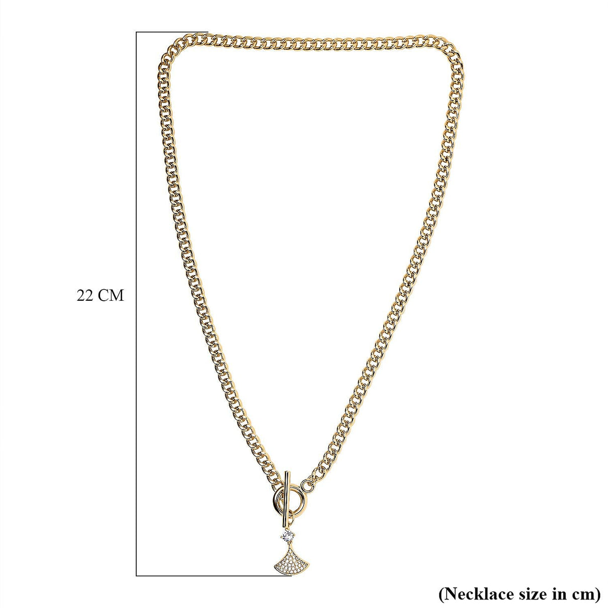 Cubic Zirconia Triangle Necklace (Size - 20) with T-Bar Clasp in Yellow Gold Tone 7606825 4