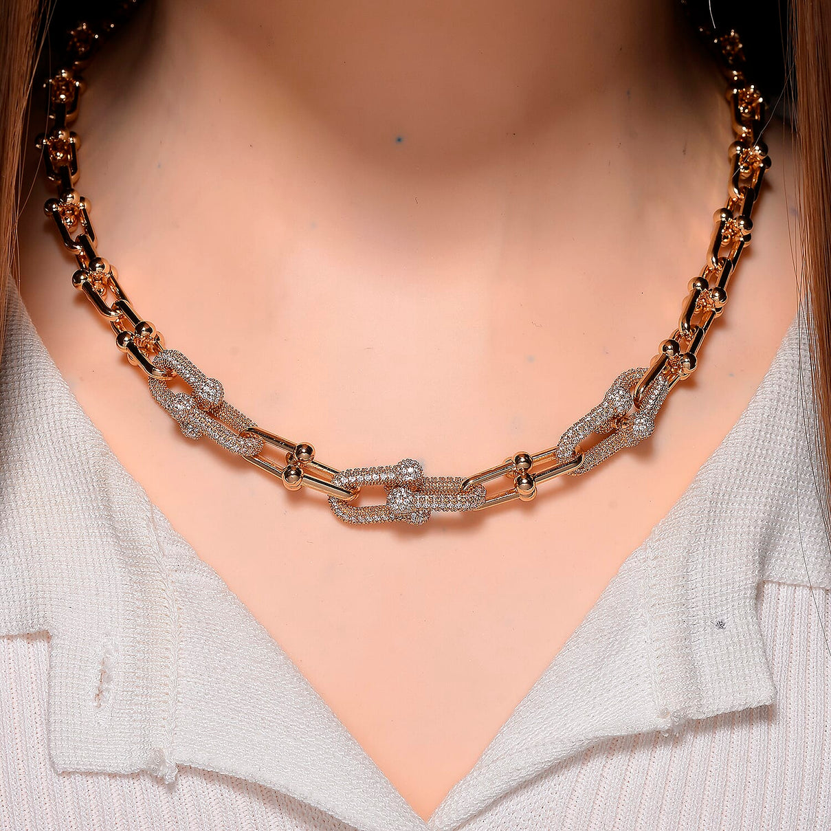 Designer Inspired  - White Cubic Zirconia Industrial Necklace (Size - 20) 8160759 2
